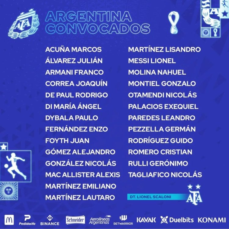 Seleção da Argentina anunciou os jogadores convocados para a Copa do Mundo no Catar 2022
